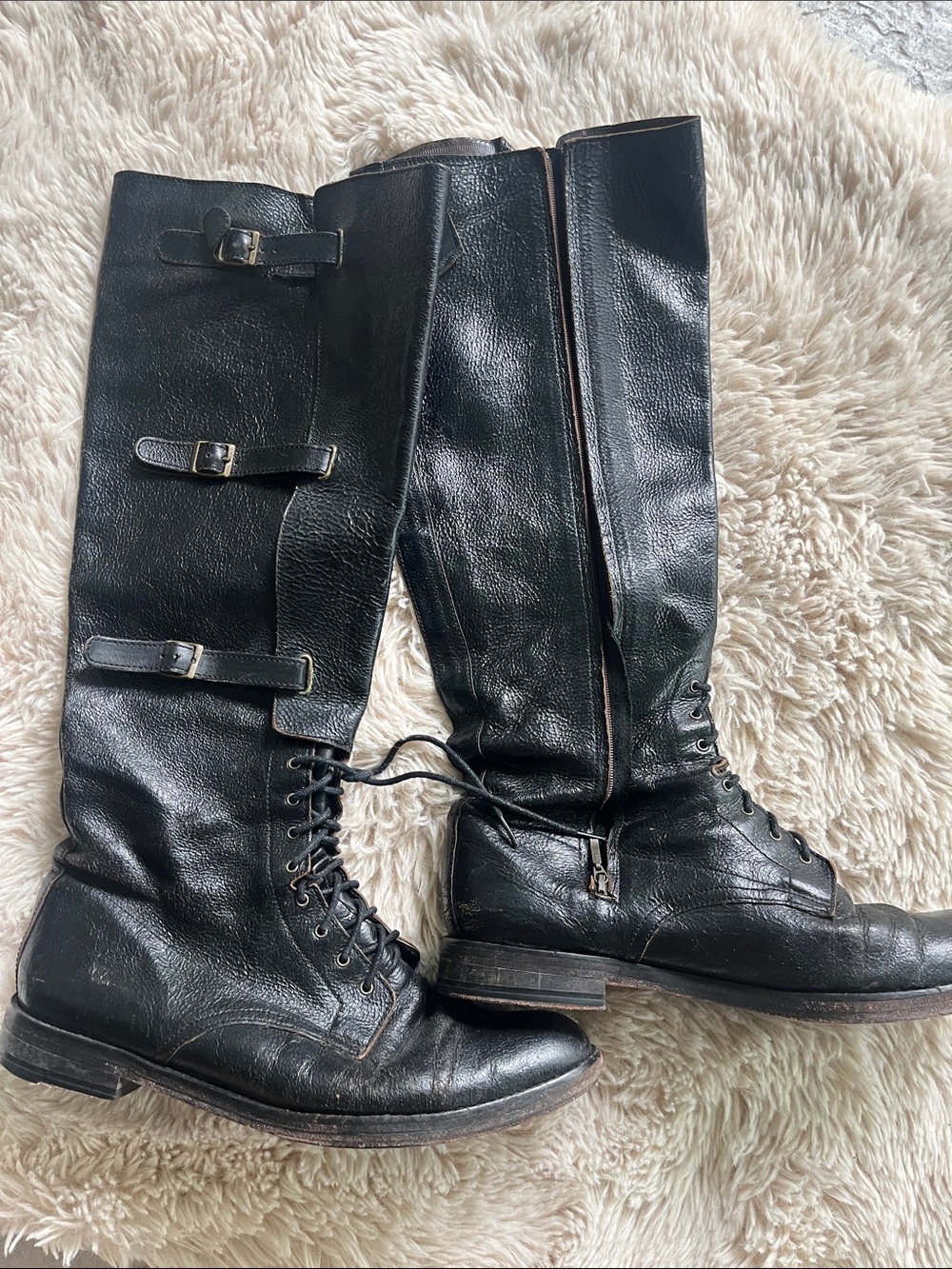 Vintage Black Lace-Up Tall Leather Riding Boots W 8.5